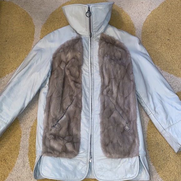 VINTAGE Dittrich leather fur large collar coat - Picture 2 of 7